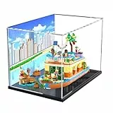 Figuren-Displaybox für LE-GO für 41702 Ca-nal Hausboot, staubdicht, transparent, benutzerdefinierte Vitrine (kein Modell) (Hintergrund A)