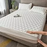 Tolldek Betttuch mit 2er Kissenbezüge 180x220cm Set 3tlg Deko, Kariert Spannbettlaken Wasserbett Einfarbig, Matratzenschutz Polyester Baumwolle Tagesdecke Weiß Unterbett Schutz für Matratze