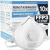 HELDENWERK® FFP3 Maske mit Ventil – 5er, 10er oder 20er Set – Atemschutzmaske/Staubschutzmaske zertifiziert Ausatemventil – Staubschutzmasken mit verstellbaren Hinterkopfband (10er Vorteilspack)