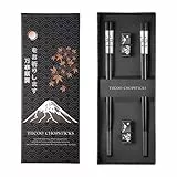 TIICOO Wiederverwendbare Essstäbchen - 2 Paar Titan 18/8 Edelstahl Mit Halter, Spülmaschinenfest, Leichte Metall-Stäbchen, Japanisches Geschenkset (Schwarz)