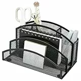 EXERZ Schreibtisch-Organizer aus Mesh – 3-stufiger Briefhalter mit 4 Fächern – Schwarz – Metall-Aktenablage für Büro, Zuhause, Schule