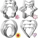 ZNewYear 12-teiliges Ausstechformen-Set Herz, Stern, Blume, Kreisformen, Silber, spülmaschinenfest