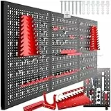 tectake® Werkzeug Lochwand aus Metall, 120 x 60 x 2 cm, Werkzeugwand Lochplatte, inkl. Werkzeughalter Set Haken und Halterungen, Wandregal Regalsystem für Werkbank, Garage, Werkstatteinrichtung - 3tlg