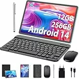 JJGJ Android Tablets,11 Zoll Tablet Android 14 mit Tastatur, 12GB+256GB, 1TB Expand, Octa-Core, 8000mAh, 2.4G/5G WiFi, 13MP+5MP Kamera, 2 in 1 mit Tastatur Tasche, Maus, Stylus(Schwarz)