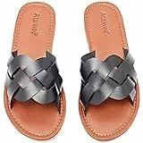 Ataiwee Damen Slide Sandalen - Komfortable Slip On Mode Strappy Flache Sommer Schuhe.(1908002,BK/MF,40)