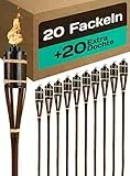 STAR - LINE 20 Garten Fackeln für Draußen aus Bambus Holz 90cm - Lange Brenndauer - Nachfüllbar - Ink. 20 Extra Dochten - Fackeln für Garten - Ölfackeln - Bambusfackeln für Gartenparty - Gartenfackeln