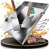 valuents® Grillplatte - Plancha Grill Platte aus dickem & rostfreiem Edelstahl – 40 x 30 cm – für BBQ Gasgrill & Kohlegrill geeignet +PLUS: Bürste & Grillspachtel