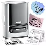 Nelko Etikettendrucker mit 1 Etiketten, Bluetooth PM220 beschriftungsgerät selbstklebend, 2 Zoll Thermo etikettiergerät Aufkleber Kompatibel mit iOS und Android für Einzelhandel,（weiß）