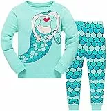 Tkiames Mädchen Schlafanzug Giraffe Baumwolle Kinder Langarm Pyjama,Grün,9-10 Jahre