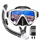 JEMULICE Schnorchelset Erwachsene, Schnorcheln Set mit Taucherbrille und Dry Schnorchel für Herren und Damen, Anti-Leck & Anti-Fog Tauchmaske aus Gehärtetem Glas für Tauchen, Schnorcheln und Schwimmen