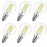 LVWIT E14 LED Lampe P45 Tropfenform, 4W (ersetzt 40W), 2700K Warmweiß Fadenlampe ultrahell 470 lm, Mini Globe, Rustikalampe Filament LED klar, 6er Pack