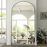 BEAUTYPEAK Großer Bogen Ganzkörperspiegel 218x102 cm, Gewölbter Standspiegel hängend oder lehnend an die Wand, groß Bodenspiegel mit Ständer für Schlafzimmer, Wohnzimmer oder Ankleidezimmer, Schwarz