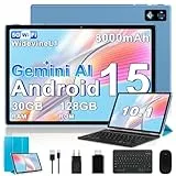 2026 Neuestes Android 15 Tablet 10 Zoll mit Gemini AI, 30 GB RAM + 128 GB ROM, 8-Core 2,0 GHz, 8000 mAh, GMS, Widevine L1, GPS, OTG, 5G WiFi 6 & BT 5.0, Tablet-Sonderangebot mit Tastatur und Maus–Blau