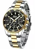 HANPOSH Herrenuhr Militäruhr Stahl Chronograph wasserdicht Leuchtend Design Uhren großes Zifferblatt elegant sportlich Analog Datum, 0163 - Silber - Gold Schwarz, Armband