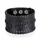 Flongo Herrenarmband Männer Armband Lederarmband, groß breit Leder Armband Armreif Geflochten Schwarz für Männer Herren-Accessoires Punk Rock Biker Größen verstellbar
