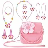 Jesustree Kinderschmuck Kleine Mädchen Plüsch Handtasche Geldbörsen, Schmuckset Kinder mit Halskette Armband Ring und Ohrring, Prinzessin Ankleiden Modeschmuck Geschenk zum Anziehen Pretend Play