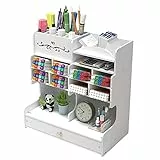 Hggzeg Weißer Schreibtisch-Organizer mit Schublade, DIY-Bleistifthalter, Schreibwaren, für Zuhause, Büro und Schule (PB18 weiß)