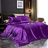 Covebett Satin Bettwäsche 135x200 Lila Pflaume Uni Glatt Luxus Seide Aesthetic Seidenbettwäsche Set Einfarbig Glänzend Glanzsatin Microfaser Sommer Bettbezug und Kissenbezug 80x80cm Reißverschluss