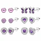 Kakonia 6Pairs Ohrstecker Ohrringe für Damen Hypoallergen 316L Edelstahl Birthstone Ohrringe Stud bunte CZ Herz Schmetterling Birthstone flache Rückseite Ohrringe Feb