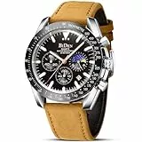 HANPOSH Herren Uhr Chronograph Uhren Herren Chronograph Edelstahl Wasserdicht Analog Quarz Armbanduhr mit Datum Leuchtende Business Casual Uhren fur Männer