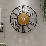 HAITANG Runde Wanduhr, schwarz, 34 cm, für Wohnzimmer, Dekoration, Vintage-Stil, römische Ziffern, geräuschlos, Nicht tickend, Hängeuhren für Zuhause, Garten, Büro, Café Dekoration