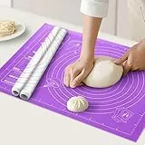 Große Antihafte Backmatte/Backunterlage Silikon Rutschfeste Teigmatte 60x47 cm Ausrollmatte Silikonmatte Backfolie Backpapier Arbeitsmatte mit Messung für Fondant Pizza Brot Matte (Lila, 60X47CM)