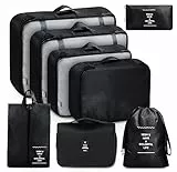 MURISE 8 Teilige Packing Cubes, Kleidertaschen, Koffer Organizer für Urlaub und Reisen, Packwürfel Set Reise Würfel, Ordnungssystem für Koffer - Schwarz