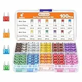 JOREST 100Pcs Kfz Sicherung Set - Mini Flachsicherungen Auto + 1 Sicherungszieher - Automotive Sicherungen für PKW/Wohnmobil/LKW/Motorrad (2 Ampere 3A 5A 7.5A 10A 15A 20A 25A 30A 35A 40A)