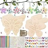FZYESNO Bastelsets Kinder Schmetterlinge und Blume, Basteln & Diy, 254 Bastelset Kindergeburtstag, Bastelmaterial für Kinder, mit 24 Holz und anderes Zubehör, Basteln Kinder für 4-12 Jahren