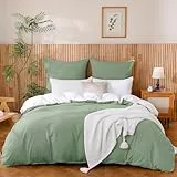 ATsense Bettwäsche 135x200 Baumwolle 2teilig, Grün Bettwäsche-Sets 100% Gewaschene Baumwolle mit Leinen Textur, Oeko-TEX für Allergiker 1 Bettbezug mit 1 Kissenbezüge 80x80 cm