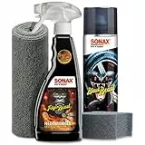 Auto Reifenpflege & Felgenpflege Set | Sonax ReifenGlanz Special Edition + FelgenBeast Sonderedition Felgenreiniger + Applikator Pad + Mikrofasertuch | Pflege & Reinigung von Felgen & Reifen
