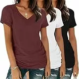 YGOODM Tshirt Damen Sommer Kurzarm V-Ausschnitt T-Shirt 3er Pack Basic Casual Oberteile Shirts Bluse