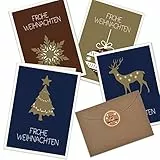 KOHMUI Weihnachtskarten mit Umschlag Set, 20 Weihnachten karten & 20 Umschläge, Klappkarten mit PRÄGUNG, Einfach Schlicht Modern Edel Grußkarte