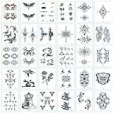 QZKJQDD Temporäre Tattoos, Tattoos Erwachsene, 30 Kreative Schwarze Realistische Flügel, Verschiedene Personalisierte Muster usw., Geeignet für Temporäre Tattoo-Aufkleber für Männer und Frauen.