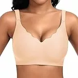 Jiuday BH Damen ohne Bügel Große Brüste Nahtloser Push Up BH Soft Bequemer Seamless Bra T Shirt Bügelloser Gepolstert Klassische Bralette (Beige,L)
