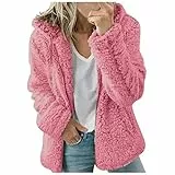 Generisch Fleecejacke Damen Mit Kapuze Winterjacke Warm Teddyjacke Mode Plüschjacke Sweatshirt Hoodie Einfarbig Kuscheljacke Frauen Flauschig Kapuzenpullover Langarm Wintermantel