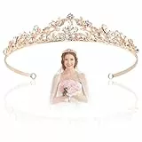 Krone Königin, Queen Krönchen, Braut Krone, Krone Hochzeit, Tiara Hochzeit, Braut Diadem, Diademe für Damen, Krone Kiadem, Runde Diademe für Braut Handgemachte Braut Stirnband mit Strass (Roségold)