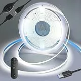 Yamlten LED strip 1m 5V COB LED Streifen mit RF Fernbedienung,6000k Kaltes Weiß,320 LEDs/M Dimmbar LED Strip,LED Band für TV Hintergrundbeleuchtung,Computer,Schrank,Schlafzimmer.
