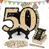 Giftota Gästebuch Geburtstag 50 Holz(inkl. 60 Pcs Holzherzen und Stifte Gästebuch), Perfektes 50 Geburtstag Geschenk Frau Mann, Deko 50 Geburtstag