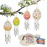WEDNOK 10tlg Ostereier Windspiel Bastelset Ostern Eier Basteln Holz Osterei Bastelsets Osterbasteln Kinder Klangspiele Bastelhandwerk zum Bemalen für Osterndeko Frühling Mädchen Junge