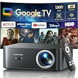 Beamer 4K [1300 ANSI|Google TV] FHD 1080P Beamer Heimkino 4K Unterstützt, Autofokus Auto Trapezkorrektur 30W Smart Tageslicht Projektor Offizielle Lizenz APPs WiFi6 Bluetooth für Home Outdoor