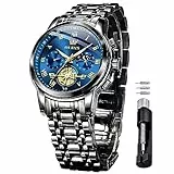 OLEVS Herrenuhren Blau Edelstahlarmband Quarz Uhr Männer mit Römischen Zahlen Mondphase Wasserdicht Leuchtende Klassische Elegantes Armbanduhr Geschenk Sale Marken