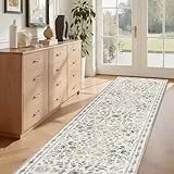 Homcomodar Beige Teppich Läufer Flur 80x300cm Läufer Küche Vintage Boho Teppich Waschbar Küchenläufer rutschfest Küchenteppich Blumen Kurzflor Teppichläufer für Flur Küchen Eingang Schlafzimmer