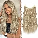 FESHFEN Secrets Hair Extensions Lange Gewellt Haarverlängerung Invisible Secret Haarextension Synthetik Haare Unsichtbarem Haarteile für Frauen 40 cm Dreckiges Blond