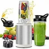 Tragbarer Mixer Smoothie Maker, 1200W Mini Smoothie Maker & Standmixer, 2 x 800ml Tragbare Mixbechern mit Edelstahl 6-Klingen, BPA frei für Shake, Smoothie