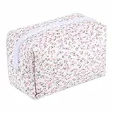 Huiguli Gesteppte Kosmetiktasche mit Blumenmuster, Blumen Make up Tasche für Damen Mädchen, Kosmetikbeutel mit Blümchen für Make-up-Pinsel und Beauty-Utensilien, Rosa