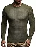 Leif Nelson Strickpullover Herren Rundhals (Khaki, Größe XL) - Dünner Männer Strick Pullover für Winter & Sommer - Coole Crewneck Männer Pullover