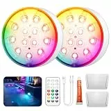 2 Stück Poolbeleuchtung Unterwasser Licht mit Fernbedienung, RGB Schwimmende Pool Magnetisch Beleuchtung , IP68 Wasserdicht Pool Beleuchtung für Schwimmbad Teichbeleuchtung Brunnen Teich Aquarium