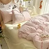 Lanqinglv Bettwäsche 135x200 cm Rosa Weiß Kariert Allergiker Bettwäsche aus Microfaser, ÖKO-TEX Bettwäsche Set - Bettbezug mit Reißverschluss und 1 Kissenbezug 80x80 cm