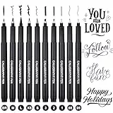 DealKits 10 Größe Kalligraphie Stifte Calligraphie Stifte Pinselstifte Schwarz Fineliner Handlettering Stifte für Schriftzug Anfänger Bullet Journal Tagebuch Unterschrift Zeichnung